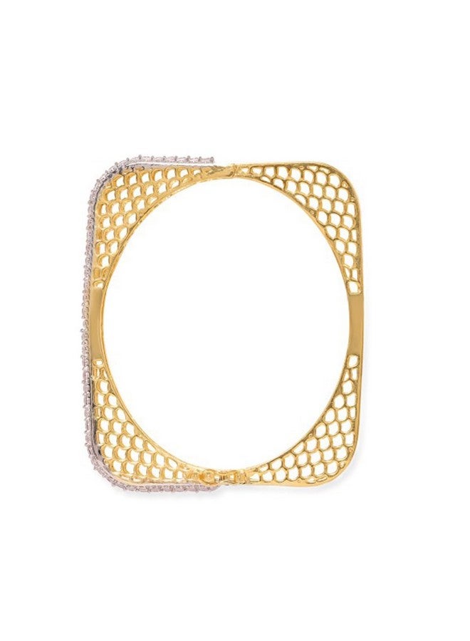 Rubans Brass Cubic Zirconia Gold-Plated Bangle-Style Bracelet - Image 3
