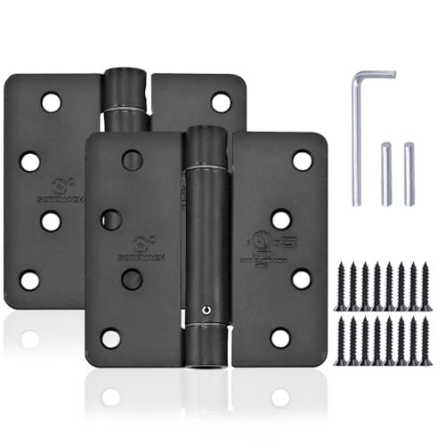 SORGMACH Self Closing Door Hinge 4 inch Matte Black Auto Close Hinges Adjustable 4 x 4 Inch Spring Hinges Door Closer Hinge 1/4" Radius Corner Commercial Auto Self-Closing Hinge UL Listed, 2 Pieces - Image 1