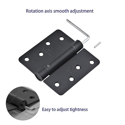 SORGMACH Self Closing Door Hinge 4 inch Matte Black Auto Close Hinges Adjustable 4 x 4 Inch Spring Hinges Door Closer Hinge 1/4" Radius Corner Commercial Auto Self-Closing Hinge UL Listed, 2 Pieces - Image 2