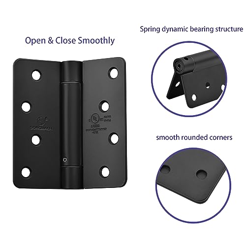 SORGMACH Self Closing Door Hinge 4 inch Matte Black Auto Close Hinges Adjustable 4 x 4 Inch Spring Hinges Door Closer Hinge 1/4" Radius Corner Commercial Auto Self-Closing Hinge UL Listed, 2 Pieces - Image 3