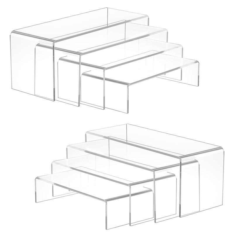 Albumgit Acrylic Display Risers, 8 Pieces Clear Rectangular Tabletop Display Stand for Amiibo Funko POP Figures, Collectibles Jewelry Food Cupcake Dessert Risers Shelf for Decoration and Organizer - Image 1