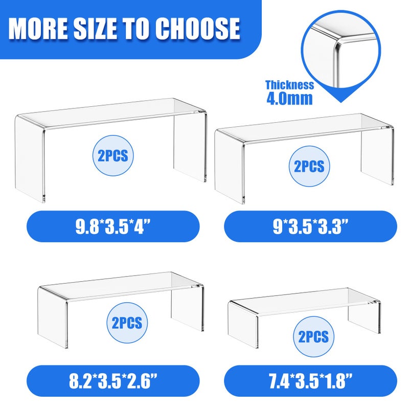 Albumgit Acrylic Display Risers, 8 Pieces Clear Rectangular Tabletop Display Stand for Amiibo Funko POP Figures, Collectibles Jewelry Food Cupcake Dessert Risers Shelf for Decoration and Organizer - Image 4