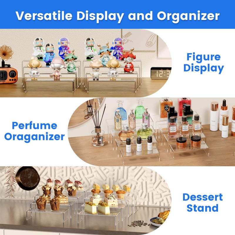 Albumgit Acrylic Display Risers, 8 Pieces Clear Rectangular Tabletop Display Stand for Amiibo Funko POP Figures, Collectibles Jewelry Food Cupcake Dessert Risers Shelf for Decoration and Organizer - Image 3
