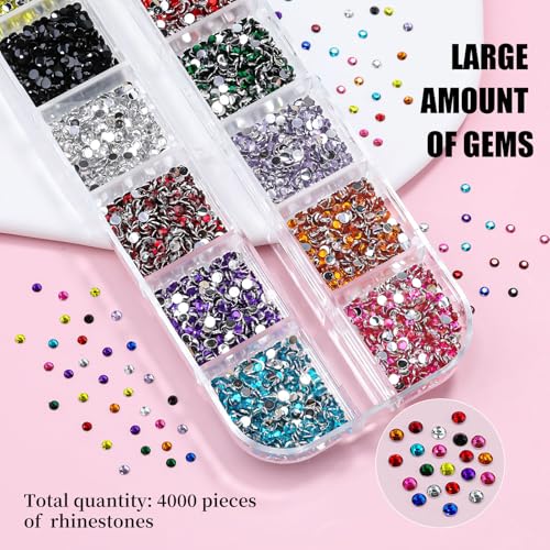 editTime 4000pcs 2mm Flatback Nail Art Rhinestones, Resin 3D Sparkling Nails Crystal Diamonds Gems Mini Charms with Tweezers and Dual-end Brush for Nail Art, Crafts Artwork DIY, Face Makeup Gems Jewels (6-K1) - Image 4