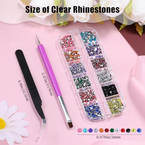 editTime 4000pcs 2mm Flatback Nail Art Rhinestones, Resin 3D Sparkling Nails Crystal Diamonds Gems Mini Charms with Tweezers and Dual-end Brush for Nail Art, Crafts Artwork DIY, Face Makeup Gems Jewels (6-K1) - Image 3
