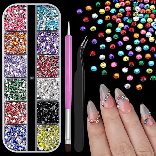 editTime 4000pcs 2mm Flatback Nail Art Rhinestones, Resin 3D Sparkling Nails Crystal Diamonds Gems Mini Charms with Tweezers and Dual-end Brush for Nail Art, Crafts Artwork DIY, Face Makeup Gems Jewels (6-K1) - Image 2
