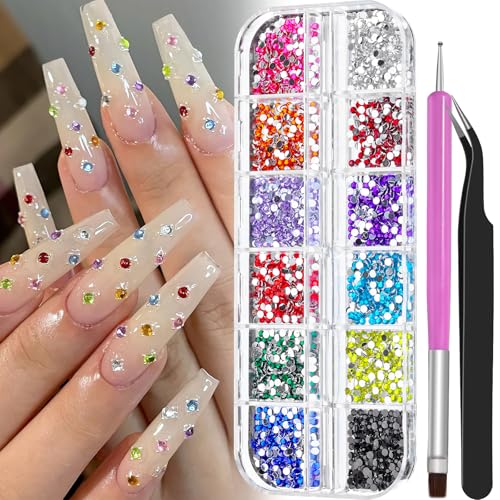 editTime 4000pcs 2mm Flatback Nail Art Rhinestones, Resin 3D Sparkling Nails Crystal Diamonds Gems Mini Charms with Tweezers and Dual-end Brush for Nail Art, Crafts Artwork DIY, Face Makeup Gems Jewels (6-K1) - Image 1