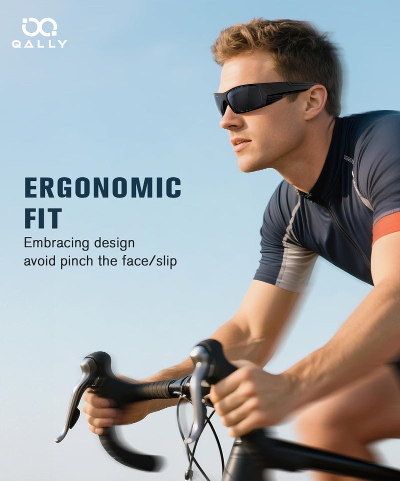 QALLY Sports Sunglasses-Men Polarized Mens-Sunglasses: Wrap Around Sun Glasses for Cycling Fishing with UV400 Protection - Image 3