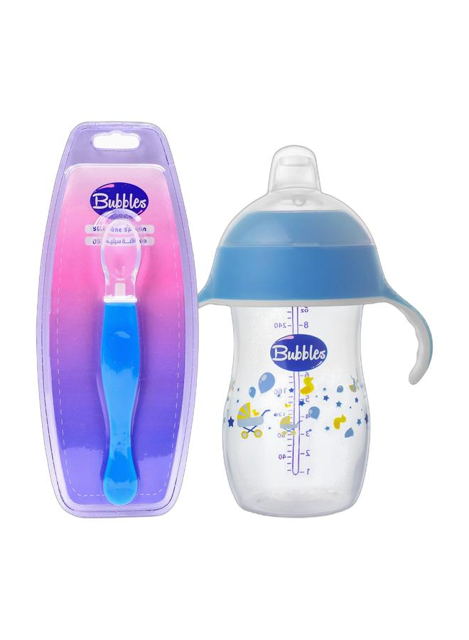 بابلز معلقة سيليكون للأطفال-ازرق & كوب بابلز للتدريب على الشرب 2×1 (لبنى) - متعددة الاشكال - Image 1