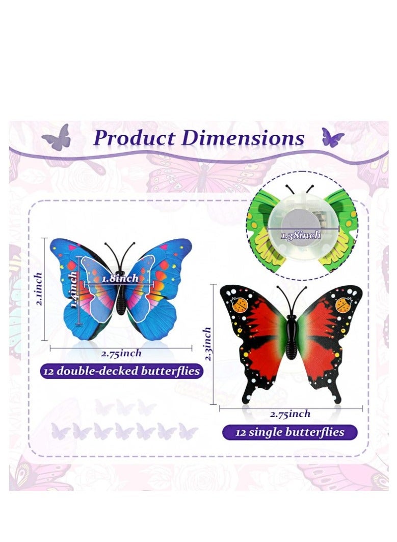 MOSH 3D LED Butterfly Decoration Night Light Sticker Single and Double Wall Light for Garden Backyard Lawn Party Festive Party Nursery Bedroom Living Room (24 Pieces) - Image 2