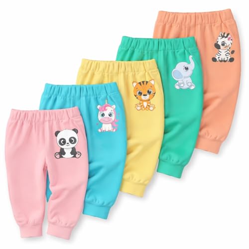 MEGNAM Cotton Pajama Pants with All Over Print for Boys and Girls (Multicolor Designs)(Pack of 5) (Pink, 0-3 M) - Image 1