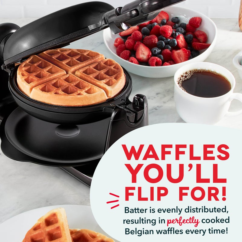 DASH Flip Belgian Waffle Maker – 1” Thick Waffle Mold, Nonstick Waffle Iron with Quick Heat-Up, Surface - Rotating Belgian Waffle Maker for Kids and Families, Just Add Batter (Black) - Image 2