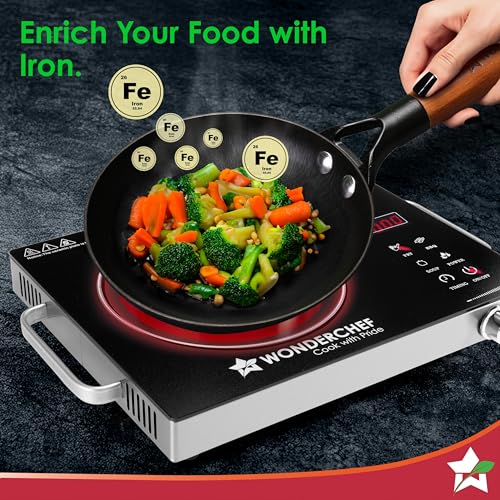 Wonderchef Pre-Seasoned Ferro Light 20cm Cast Iron Fry Pan | 800 ml | Acacia Wooden Handles | Gravity Moulding Technology | No Chemical Coating | 10 Year Warranty - Image 4