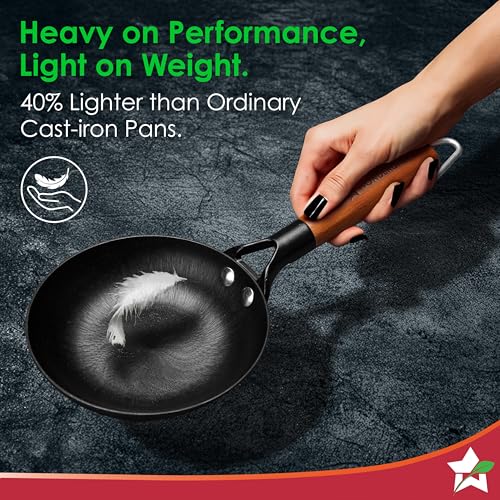 Wonderchef Pre-Seasoned Ferro Light 20cm Cast Iron Fry Pan | 800 ml | Acacia Wooden Handles | Gravity Moulding Technology | No Chemical Coating | 10 Year Warranty - Image 3