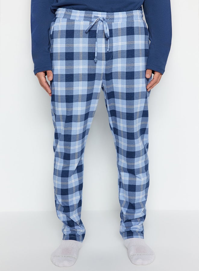 trendyol Plaid Patterned Blue Regular Fit Pajamas Set - 100% Cotton - Image 5