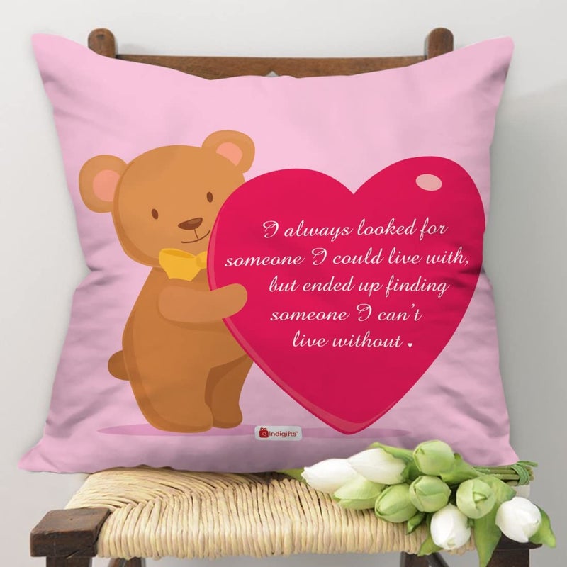 Indigifts Micro Satin Fiber I Can't Live Without You Quote Printed Cushion Cover with Filler for Boyfriend, Girlfriend, Wife, Husband (Pink, 12x12 inches) - Image 2
