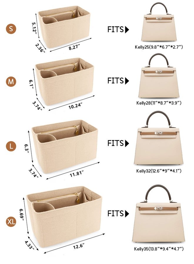 LEXSION Felt Purse Organizer Insert for Handbags with Zipper for Kelly 28,Bag Organizer with Removable Bottle Holder 8032 Beige Medium - Image 2