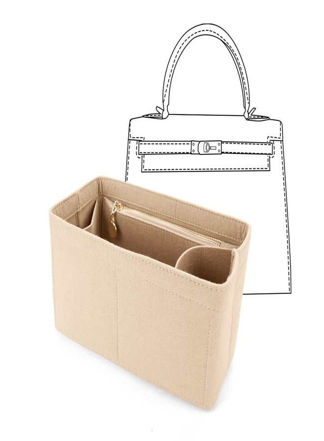 LEXSION Felt Purse Organizer Insert for Handbags with Zipper for Kelly 28,Bag Organizer with Removable Bottle Holder 8032 Beige Medium - Image 1