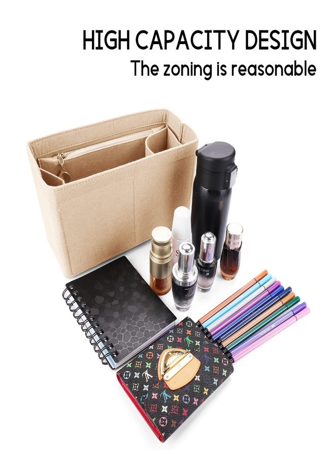 LEXSION Felt Purse Organizer Insert for Handbags with Zipper for Kelly 28,Bag Organizer with Removable Bottle Holder 8032 Beige Medium - Image 4