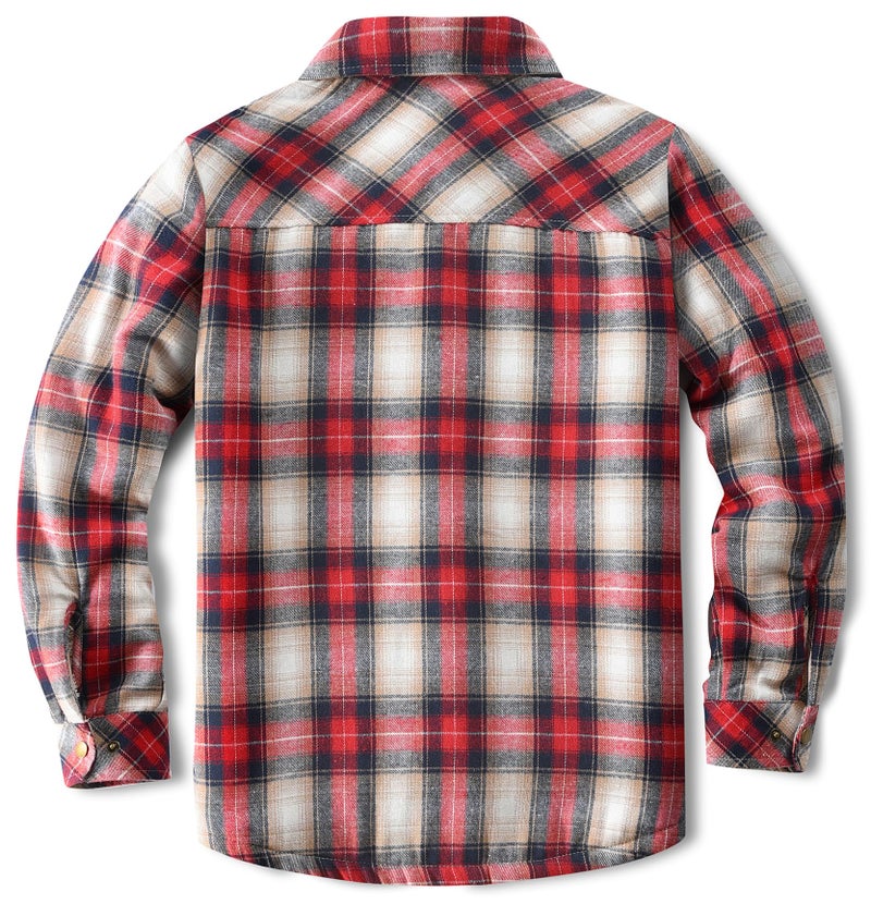 Puwasa Men's Fleece Lined Plaid Flannel Shirt Jacket Long Sleeve Button Down Coat for Men Red Large - Image 4