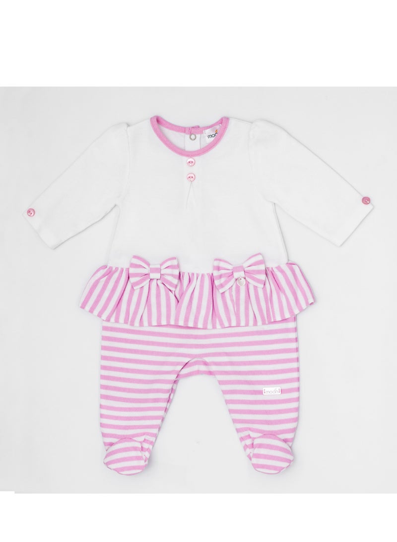 MOON 100% Cotton Footed Sleepsuit 0-1M Pink - Pink Stripes - Image 1