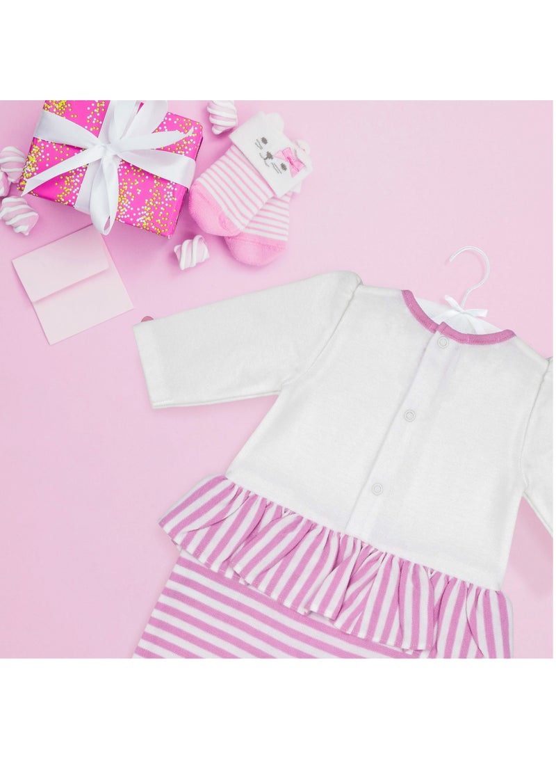 MOON 100% Cotton Footed Sleepsuit 0-1M Pink - Pink Stripes - Image 5