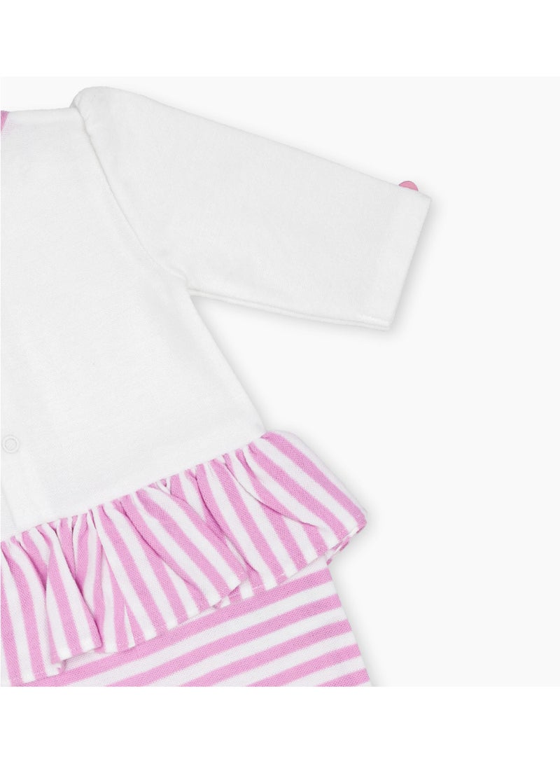 MOON 100% Cotton Footed Sleepsuit 0-1M Pink - Pink Stripes - Image 4