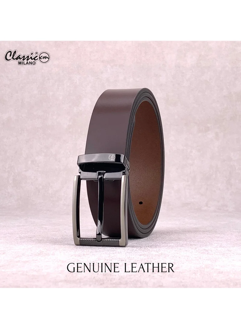 Classic Milano Brown (SM9306) Classic Milano Genuine Leather Belt for Men – Black Formal Men's Belt – Men Belts for Office & Business Wear – Mens Belt Leather with Gift Box for Men | Best Price UAE