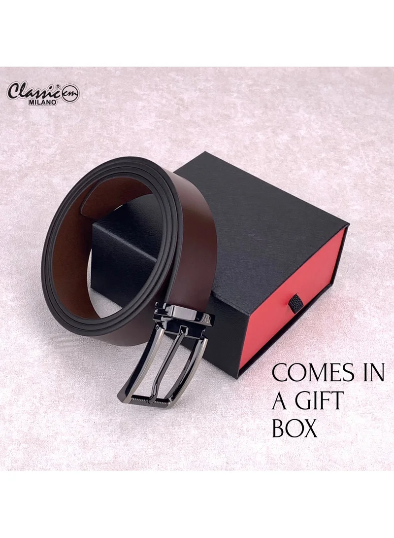Classic Milano Brown (SM9306) Classic Milano Genuine Leather Belt for Men – Black Formal Men's Belt – Men Belts for Office & Business Wear – Mens Belt Leather with Gift Box for Men | Best Price UAE