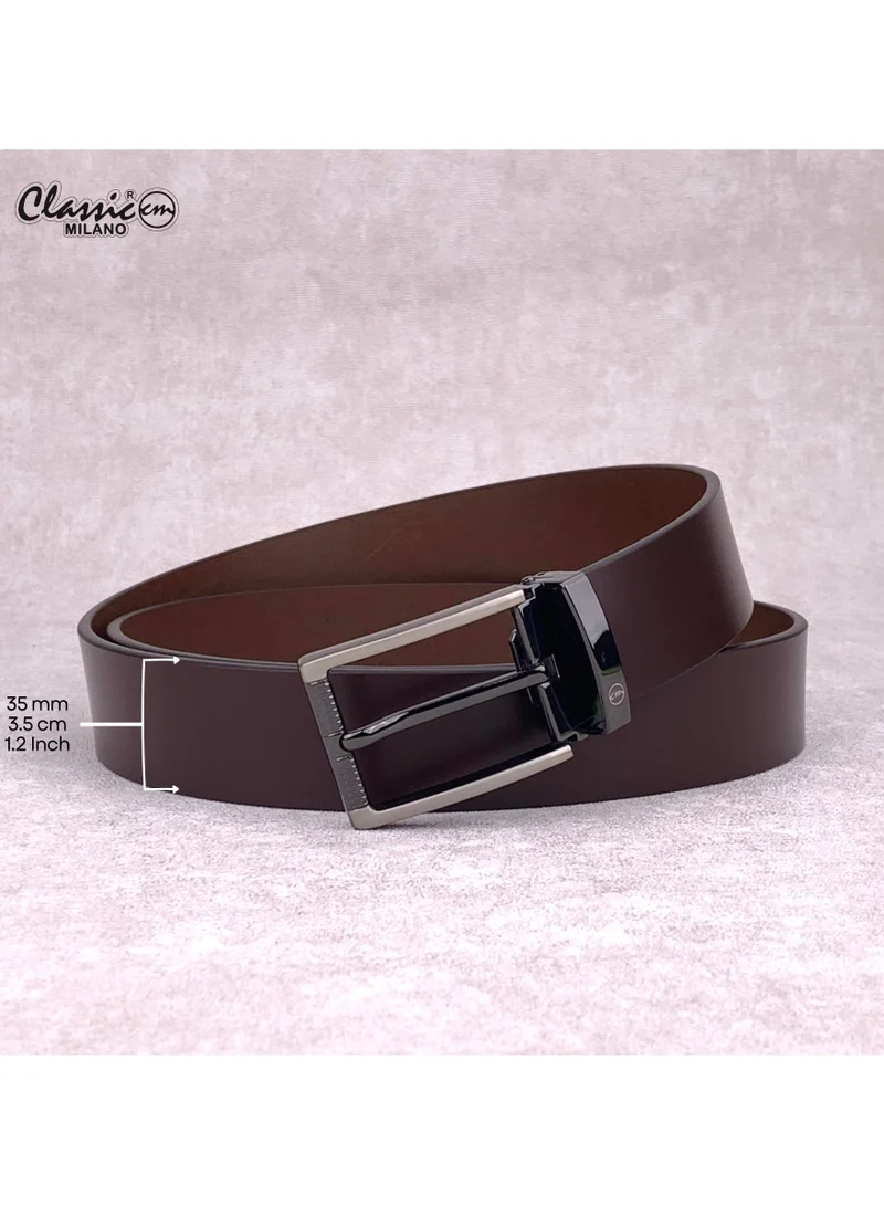 Classic Milano Brown (SM9306) Classic Milano Genuine Leather Belt for Men – Black Formal Men's Belt – Men Belts for Office & Business Wear – Mens Belt Leather with Gift Box for Men | Best Price UAE