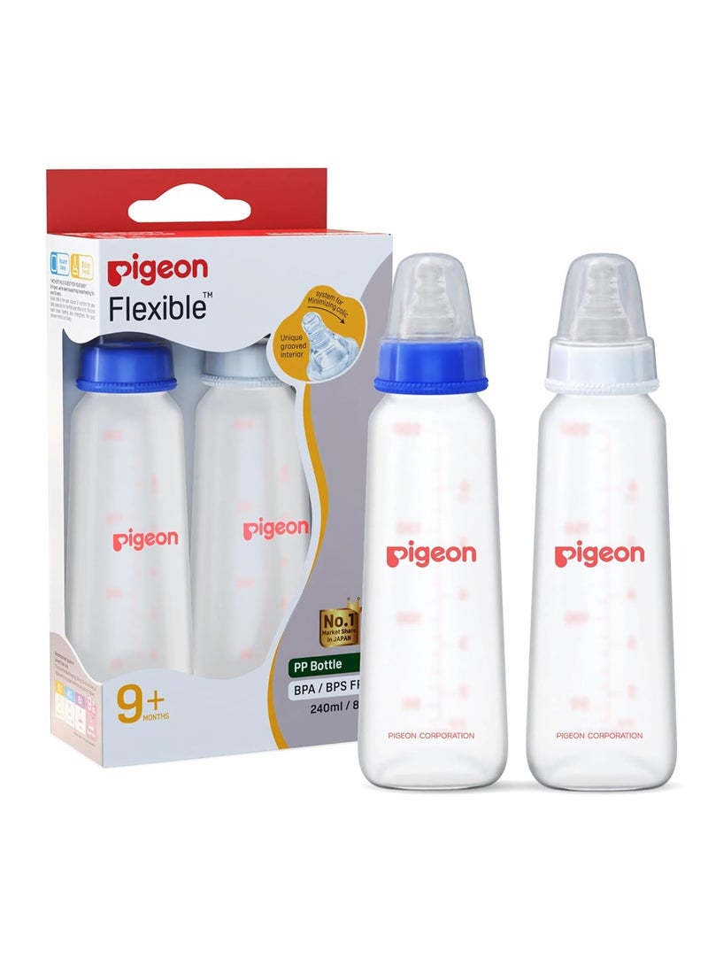 Pigeon Peristaltic Baby Nursing/ Feeding Bottle KPP Nipple L,For 9+ Month Babies,BPA Free,BPS Free,Blue and White,240 ml,Pack of 2 - Image 1