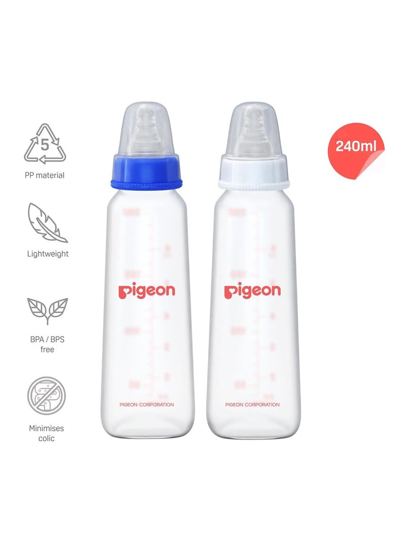 Pigeon Peristaltic Baby Nursing/ Feeding Bottle KPP Nipple L,For 9+ Month Babies,BPA Free,BPS Free,Blue and White,240 ml,Pack of 2 - Image 2