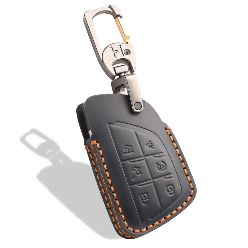 Aoocar Leather Key Fob Cover, Compatible with 2021-2025 2026 GMC Yukon Denali Sierra, For Chevy Silverado Suburban Tahoe Buick etc, Retro Style Design Key Holder Protector(6 Button, Black) - Image 1