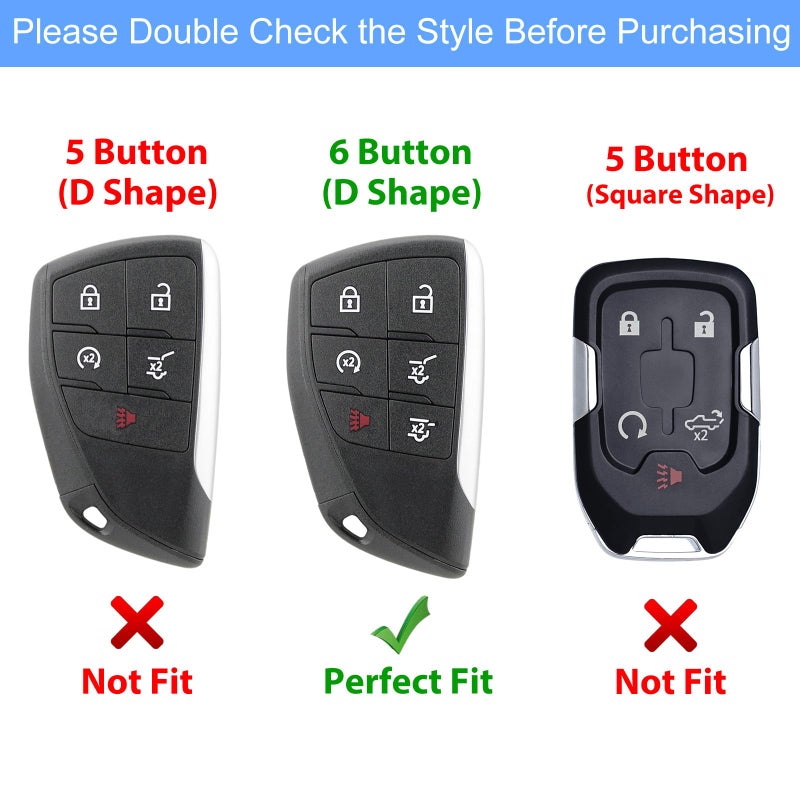 Aoocar Leather Key Fob Cover, Compatible with 2021-2025 2026 GMC Yukon Denali Sierra, For Chevy Silverado Suburban Tahoe Buick etc, Retro Style Design Key Holder Protector(6 Button, Black) - Image 2