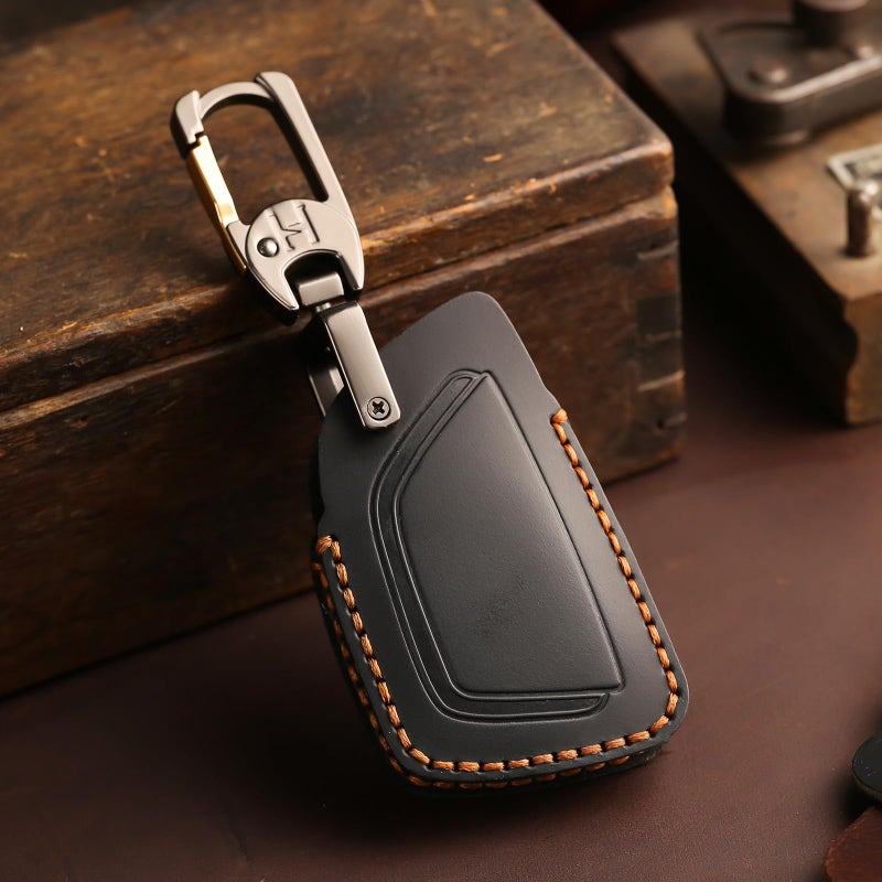 Aoocar Leather Key Fob Cover, Compatible with 2021-2025 2026 GMC Yukon Denali Sierra, For Chevy Silverado Suburban Tahoe Buick etc, Retro Style Design Key Holder Protector(6 Button, Black) - Image 4