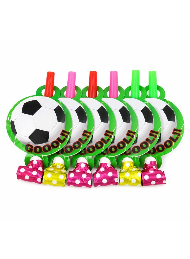 Toyland Football Party Blowout 6 Pc Set – Kids Birthday Party Noise Maker, Soccer Theme Whistle Blowouts, Assorted Colours - Image 1