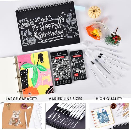 Brusarth White Ink Pens Set, Fine Point White Gel Pens, Dual-Tip Acrylic Paint Pen, Fine, Round & Brush Tip Acrylic Markers for Black Paper Drawing, Sketching, Illustration, Card Making - Image 4