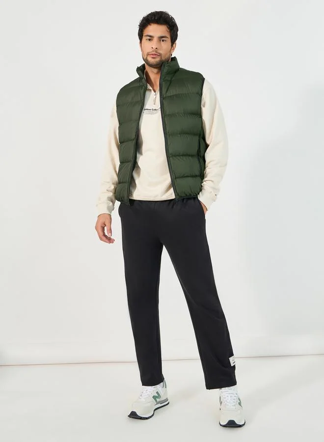 Styli Sleeveless Puffer Jacket with Contrast Zipper Detail