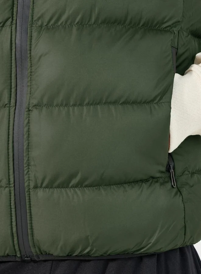 Styli Sleeveless Puffer Jacket with Contrast Zipper Detail