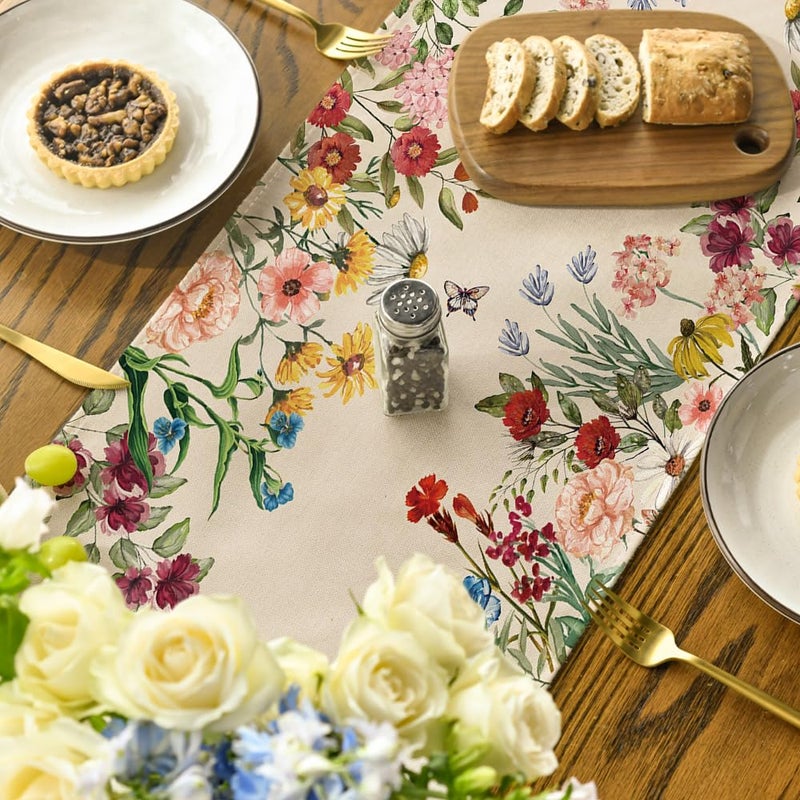 Artoid Mode Plants Floral Butterfly Valentine's Day Table Runner, Anniversary Wedding Kitchen Dining Table Decoration for Home Party Decor 13x72 Inch - Image 4