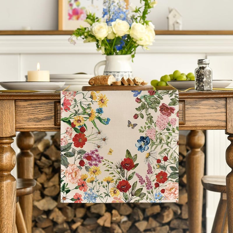 Artoid Mode Plants Floral Butterfly Valentine's Day Table Runner, Anniversary Wedding Kitchen Dining Table Decoration for Home Party Decor 13x72 Inch - Image 2