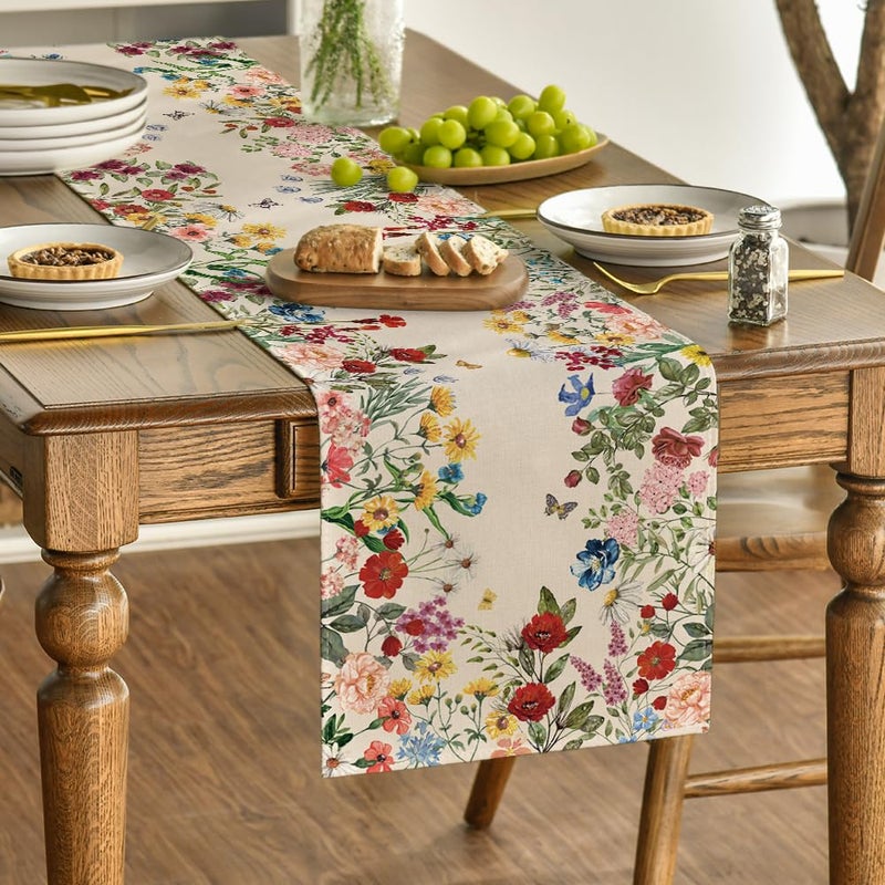 Artoid Mode Plants Floral Butterfly Valentine's Day Table Runner, Anniversary Wedding Kitchen Dining Table Decoration for Home Party Decor 13x72 Inch - Image 3