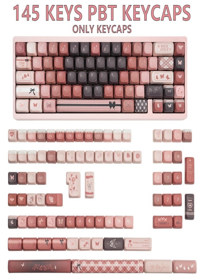 TIMSEKER FOA Profile PBT Keycaps Set - 5 Side Dye Sublimation Gradient Pink and Brown Key Caps for ANSI Layout Mechanical Gaming Keyboard, 145 Keys - Image 2