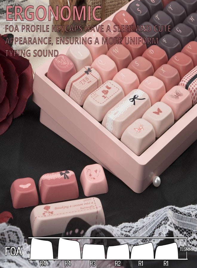 TIMSEKER FOA Profile PBT Keycaps Set - 5 Side Dye Sublimation Gradient Pink and Brown Key Caps for ANSI Layout Mechanical Gaming Keyboard, 145 Keys - Image 4