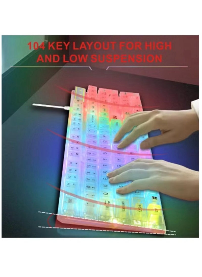 Generic - transparent keyboard with Fixed background lights with different mixed 7 colors 104 keys High quality - Image 1
