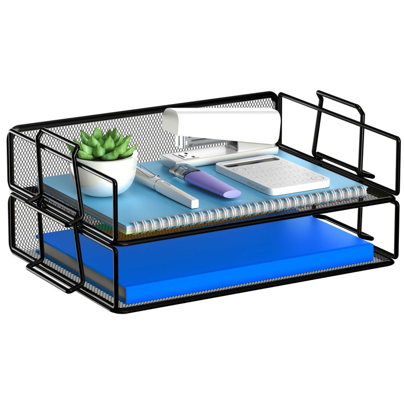 Stackable Letter Tray Paper Holder Desk Organizer for Home Office School Black 4 Tier