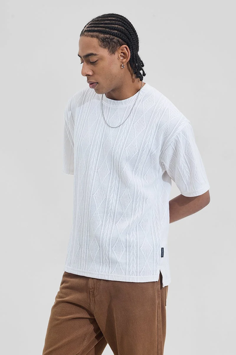 سنيتش Off-White Geometric Half Sleeve Oversized T-Shirt