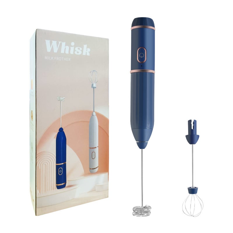 KMYC Milk Frother for Coffee Handheld Electric Rechargeable Double Whisks 2 in 1 Hand Drink Mixer Foamer for Cappuccino Latte Hot ChocolateSmall Egg Wisking Tool Blue