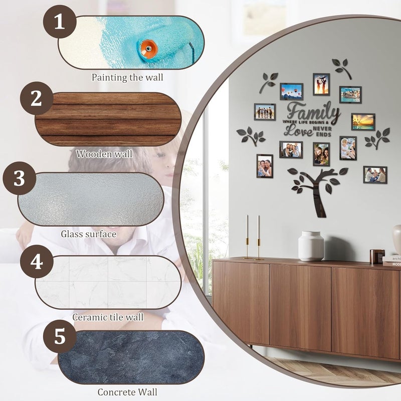 windforgecraft Family Tree Wall Decals Giant Family Photo Tree Wall Decal Mural DIY Decor Sticker DIY Photo Frame Tree Wall Stickers Acrylic Living Room Decorations for Bedroom Living Room Sofa TV Background - Image 5