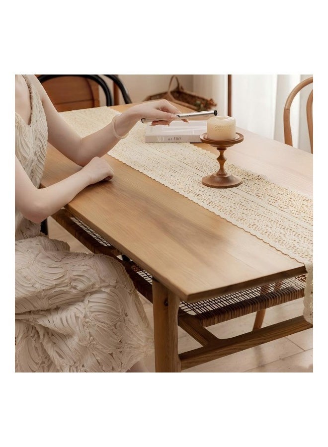 مفرش طاولة مستطيل من الدانتيل المجوف مقاس 180 × 30 سم مفارش طاولة بوهو مطرزة مع شرابات لحفلات الزفاف، قماش طاولة منسوج من القطن العتيق، ديكور طاولة كروشيه وحفلات العطلات والاستخدام اليومي - Image 2